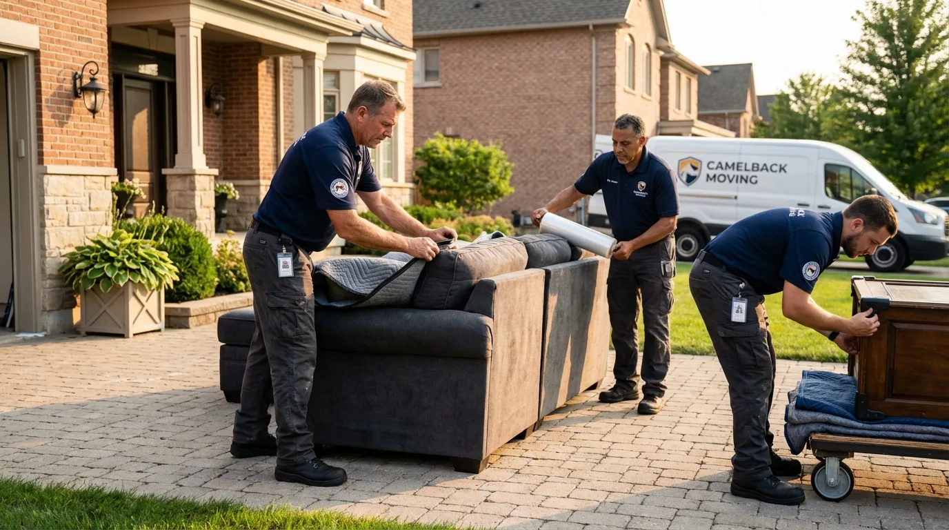 Large estate moving crew wrapping furniture in El Centro, CA