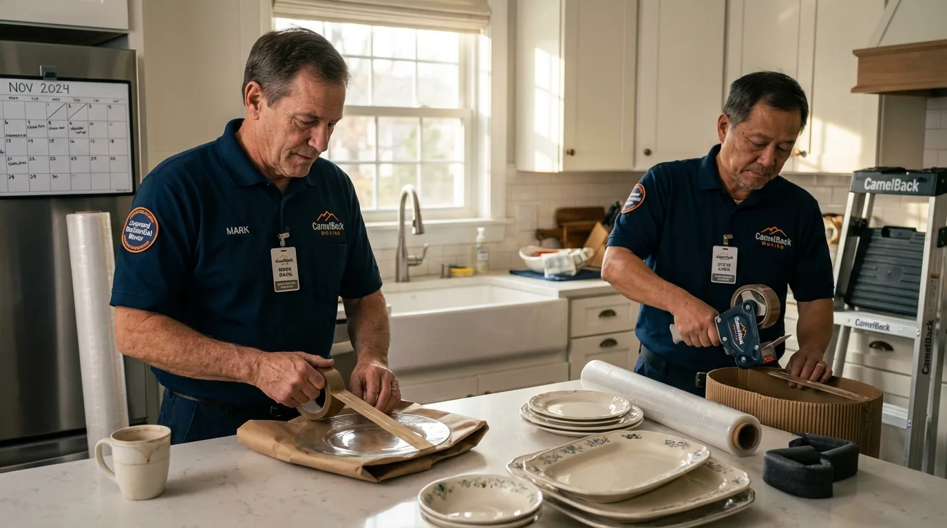 Professional crew packing kitchen dishware in El Centro, CA